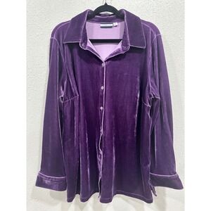 Croft & Barrow XL Purple Velvet Button Down Long Sleeve Shirt Croft Velour Party